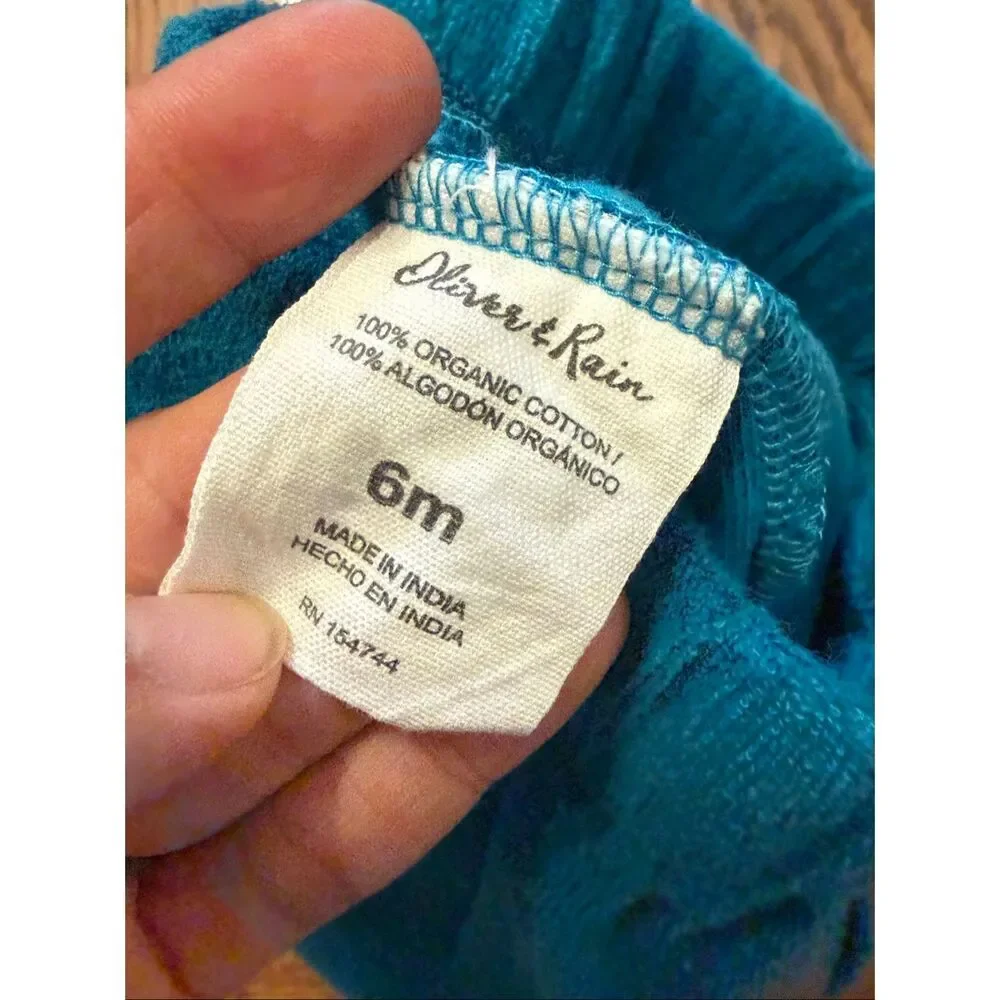 Oliver & Rain Teal Organic Cotton Terry‎ Drawstring Pull On Pants Size 6 Months